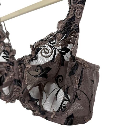 Soma Womens Brown Embroidered Lace Unlined Wired Back Close Sheer Bra sz 34C - Picture 8 of 16